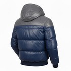 Two Tone Leather Bubble Bomber Jacket Hooded Winter Puffer Jacket