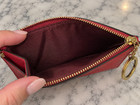 Coach Red Leather Skinny Id Case Card Keychain Zip Wallet