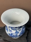 Antique Chinese Blue   White Cuspidor Shaped Vase   Landscape   Figures