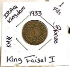 1933 Iraq 1 Fils Bronze Coin Km  95                                
