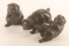 Japanese Antique Bronze Puppy Figurine 3 Piece Set Meiji Period