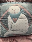 Square Cat Applique Decorative Throw Pillow 16x16 Pink blue white Polka Dot