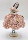 Early Rare Antique German Mueller Volksted Dresden Lace Ballerina Pink Figurine