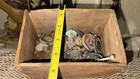 Vintage Antique Button Lot In Primitive Dovetail Wood Box Glass Metal Rhinestone
