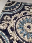 World Traveler Hand Beaded Placemat 15    Square Floral Tile Blue   White