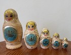 5pc Russian Nesting Dolls Sergiev Posad Wood Burned   Gold Leaf Matryoshka
