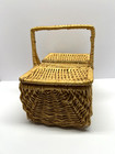 Vintage Double Lidded Wicker Picnic Sewing Storage Cottage Basket
