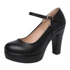 Womens High Heel Buckle Ankle Strap Round Toe Casual Work Office Pumps Shoes New