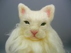 Animal Sculpt Artist Needle Felted Cat Glass Eyes 18  Cream With Pink Paw Pads
