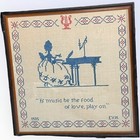 Vtg Embroider Framed Cottagecore Piano Music Shakespeare Play On 1934 Lady Blue