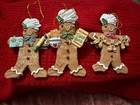 Set Of 3 Gingerbread Man Hanging Decorative Christmas Ornaments Brown Vintage