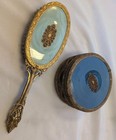 Vintage Beige   Gold Filigree Vanity Hair Brush And Jewelry Box