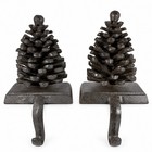 Vintage Cast Iron Pinecone Stocking Holders Pair Long Arm Mantel Hooks 10   
