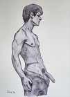 Original Ink Wash Drawing Of Nude Male