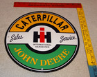 Vintage John Deere   Caterpillar Farm Tractor Sales Service Porcelain Metal Sign