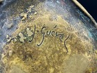 Artisan Signed Antique French Embossed Bronze Calling Card Pin Ash Tray C 1910 s