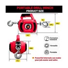 Portable Drill Winch 1000lbs  Drill Powered Winch With Alloy Steel Wire Rope    