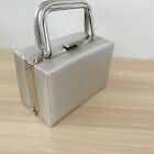 1970s Vintage Box Purse Mini Silver Metallic Vinyl Frame Kiss Lock Evening Bag