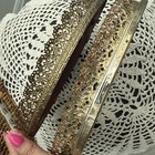 Vintage Oval Vanity Mirrored Gold Metal Tray Set Of 2