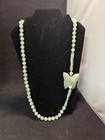 36  Vintage Chinese Export Carved Green Jade Butterfly Bead Necklace