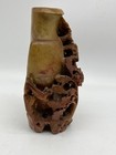Vintage Large Chinese Hand Carved Soapstone Floral Vase Bird Accents 8 