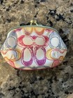 Vtg Coach Y2k Kisslock Coin Pouch Multicolored Scribble Print Gold Accents 