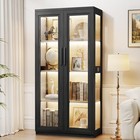 Farmhouse 2-door Curio Case  Wood Finish Display Cabinet With 3-color Led Light