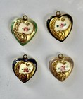 2 Vintage Enamel Heart Locket  Cornucopia  Floral 14k Gold Plated  Hand Painted