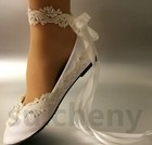 Su cheny Light Ivory White Satin Lace Flat Ballet Wedding Shoes Bridal Size 5-12