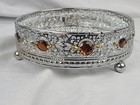 Vintage Filigree Detailed Tin Ash Tray Holder 5 5  With Crystal Dish