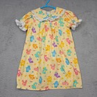 Vintage Care Bears Dress Baby Girl 4t Yellow Floral Eyelets Ruffle Grandma Retro