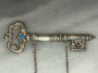 Antique Silver Chatelaine Key Needle Case Sterling With Turquoise Stone C1850
