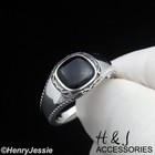 Men Solid 925 Sterling Silver Square Black Onyx Vintage Ring Size 7-12 sr206