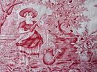 Antique French Toile Fabric Red And White Toile Floral 19th C