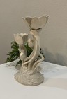 Vtg Takahashi Pottery San Francisco Lotus Floral Cream Taper Two Arm Candelabra