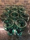 Set 11 Teardrop Juniper  gold Trim  By Libbey Glass Company Water wine Goblets