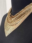 Vintage Whiting   Davis 70s Gold Tone Mesh Bandana Bib Scarf Disco Necklace 