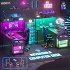 Reversible L Shaped Gaming Desk With Led   Outlet  Computer Desk W storage Shelf