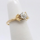 Art Deco 14k Gold Natural European Diamond Flower Petals Setting Engagement Ring