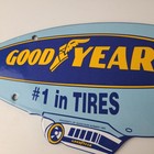 Vintage Goodyear Blimp Sign - Porcelain Gas Service Tires Advertising Sign