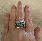 Signed Galaxy Micro Inlaid Large Pueblo Scene Sterling Ring Sz 9 Unisex 8 7g