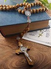 Saint Benedict Evil Protection Medal With Cross Wood Beads Rosary