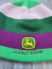 John Deere Green Purple Cream Stripe Knit Beanie Deer Logo Womens One Size 