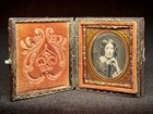 Rare 1 16 Plate Daguerreotype - Woman With Bottle Curls - Case W  Original Hinge