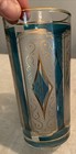 Libbey Mid-century Modern Emerald Blue   Gold Diamond Scroll Glasses 5 5  Tall