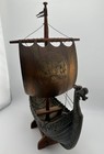 Vintage Viking Longship Model Wood Metal Dragon Ship Decor