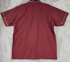 Mexican Guayabera Shirt Mens Large Burgundy Short Sleeve Embroidered Fiesta Art