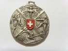 Antique Large Silver Tone Metal Heavy Pendant Swiss Winter Sports 51418
