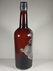 1900 Era Sterling Overlay  On Cherry Amber Whisley Rye Back Bar Bottle - Clean