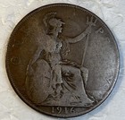 1916 Mint Error Great Britain One 1 Penny Coin Strike Error On Obverse